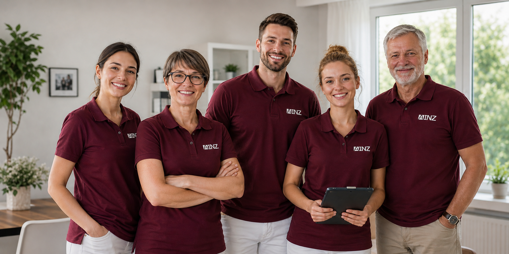 Freundliches Pflegeteam in moderner und heller Arbeitsumgebung.